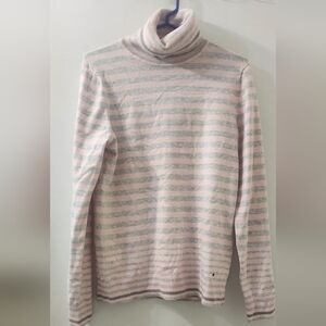 Striped Pink and Gray Turtleneck Sweater